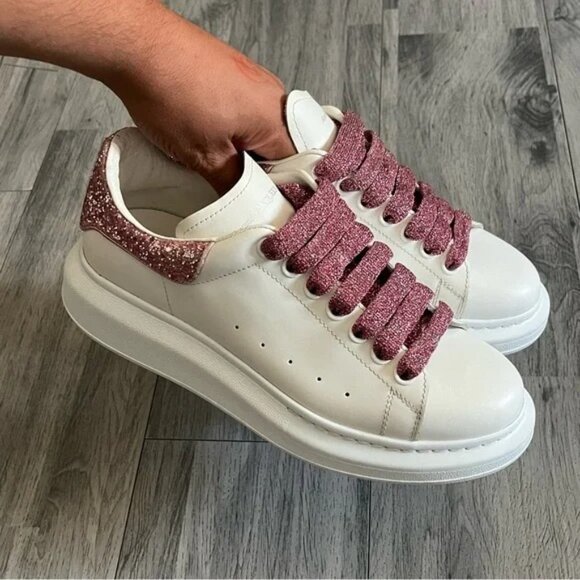 ALEXANDER MCQUEEN - OVERSIZED SNEAKERS WHITE LEATHER PINK GLITTER 40.5 D ITALY - Picture 2 of 14
